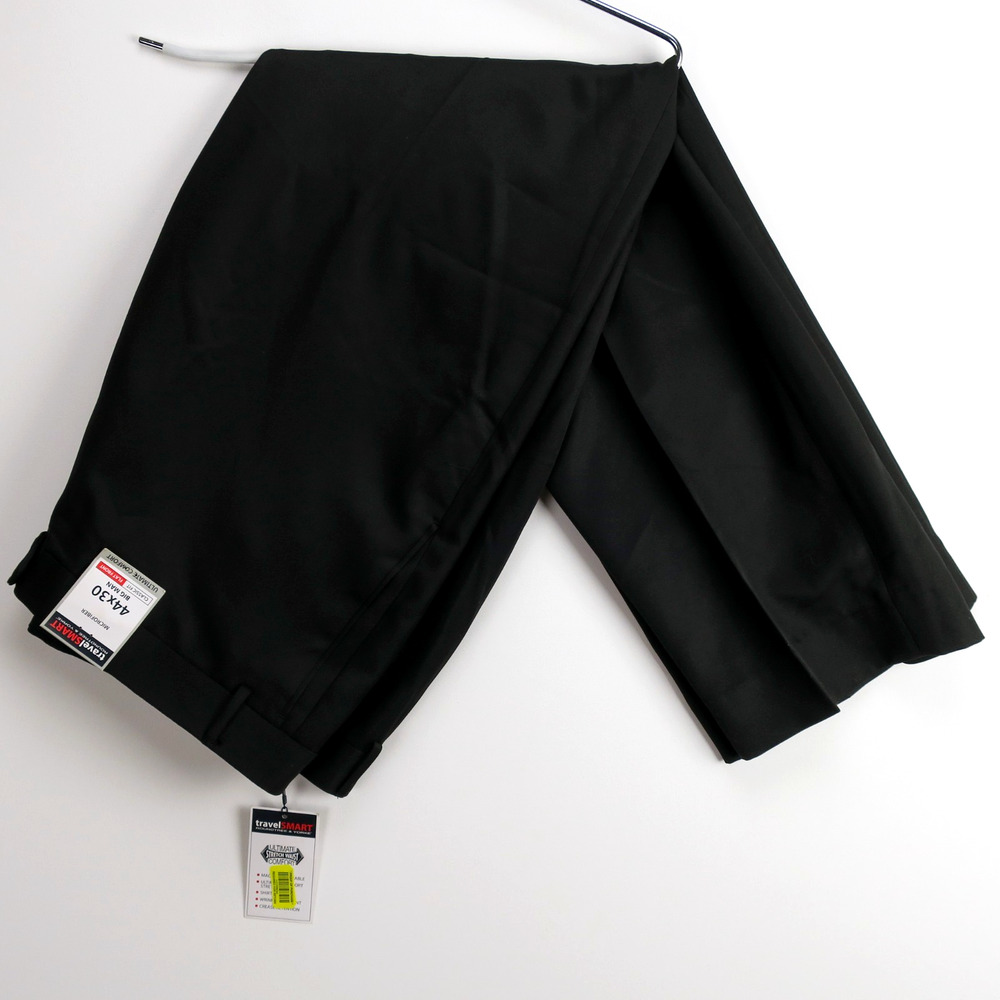 Roundtree & Yorke Men's Black Dress Pants 44x30 Classic Fit Flat Front Stretch